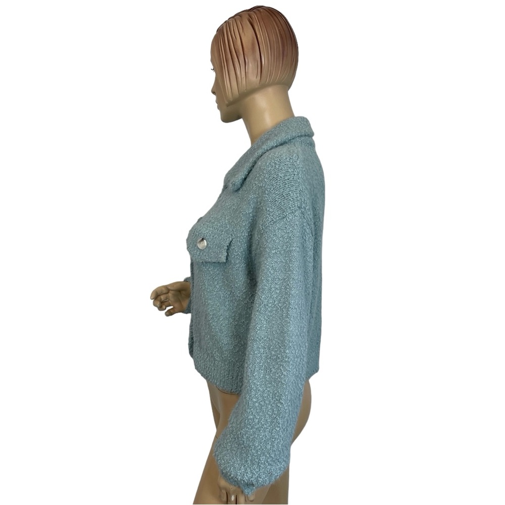 Mable Blue 'Ruthy' Fuzzy Blue Short Cardigan Sweater Medium - Picture 6 of 8